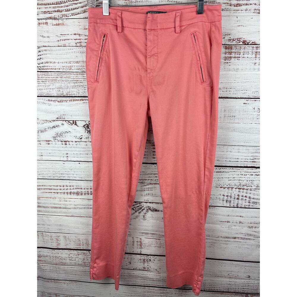 Womens Level 99 Pink Chino Casual Trouser Straight Leg Ankle Pants Stretch Sz 27